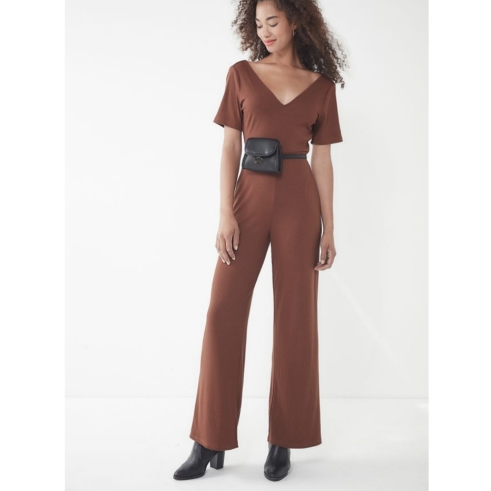 UO Ribbed Knit V-Neck Jumpsuit